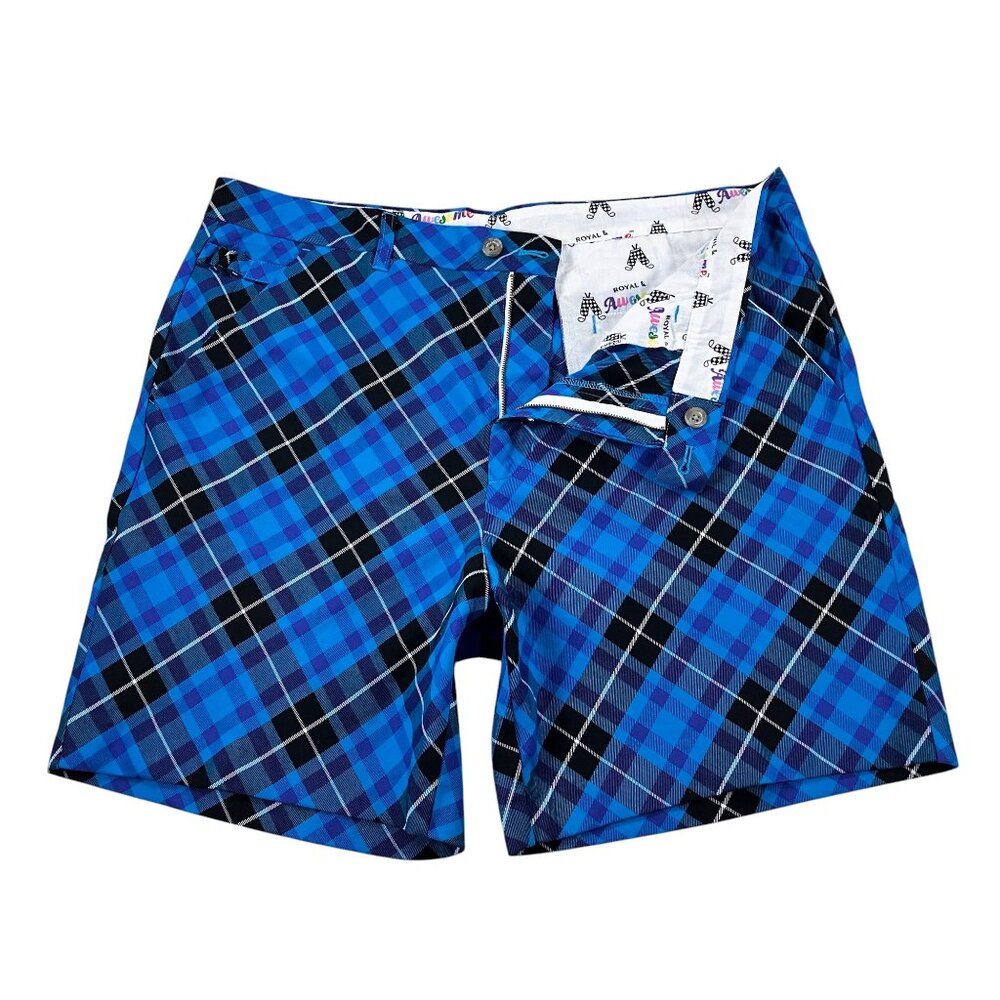 Royal and Awesome Golf Shorts Mens Size 42 Blue Plaid Trews Tartan NEW